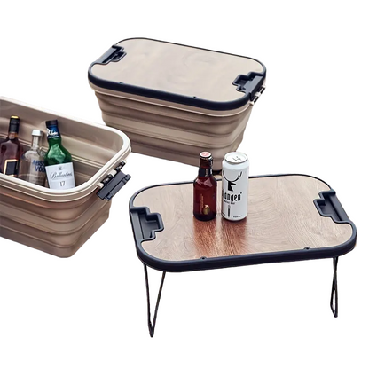 1 Set Outdoor Camping Folding Storage Box with Wooden Lid - Coffee Color