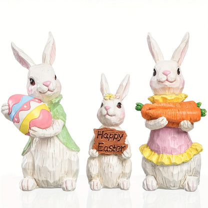 3pcs Vintage Easter Rabbit Resin Ornaments Decor