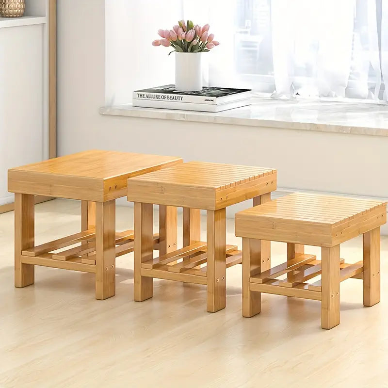 Classic Bamboo Storage Stool - Space-Saving Organizer (1pc, 20cm)