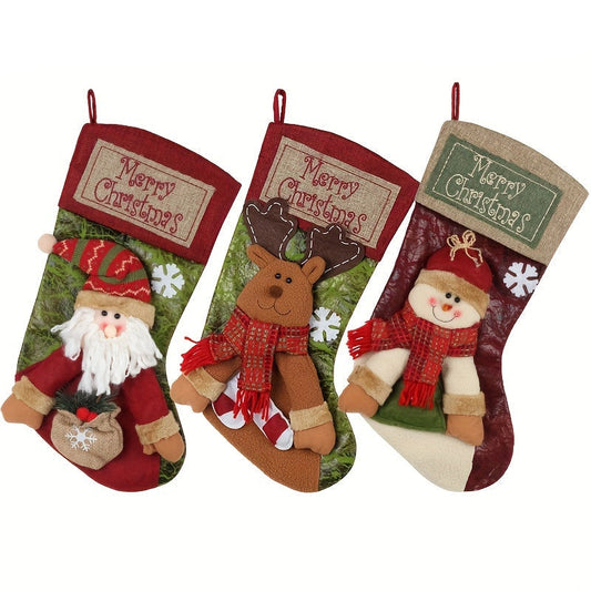 Christmas Stockings Polyester Hanging Decorations (3 pcs)