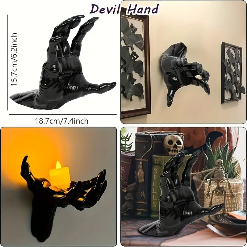 3-Pack Devil Hand Candle Holders with LED Tealights - Wall Decor