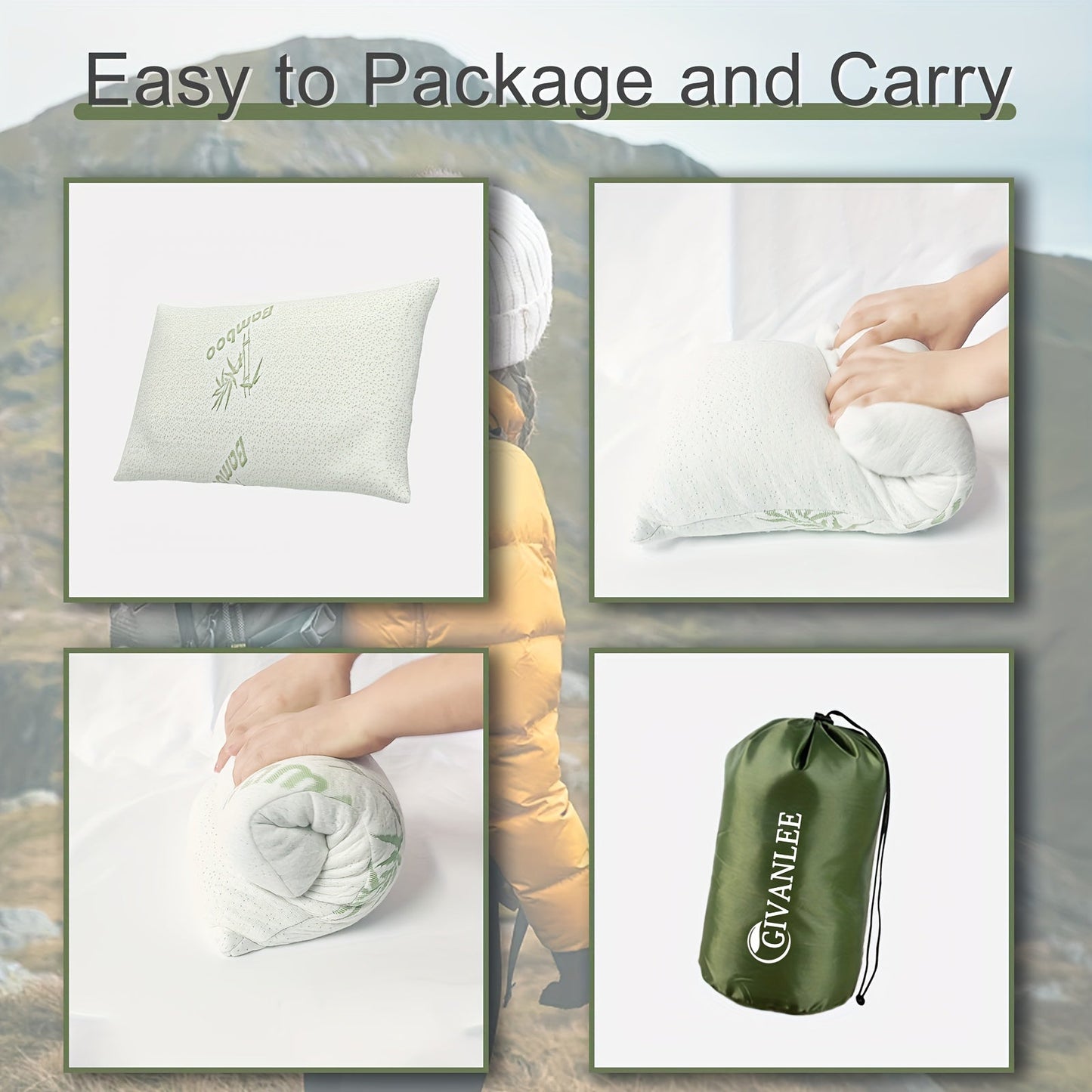 Camping Pillow Shredded Memory Foam Travel (2 Pack)