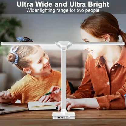 Adjustable Folding Desk Lamp for Home Office - Modern Double-Arm LED Banker Lamp, White