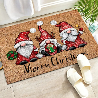 Cheerful Christmas Gnome Welcome Doormat | Indoor/Outdoor Washable Rug