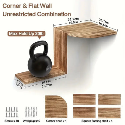 Rustic Wooden Wall Mounted Corner Shelf Set