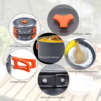 Camping Cookware Set with Kettle and Utensils