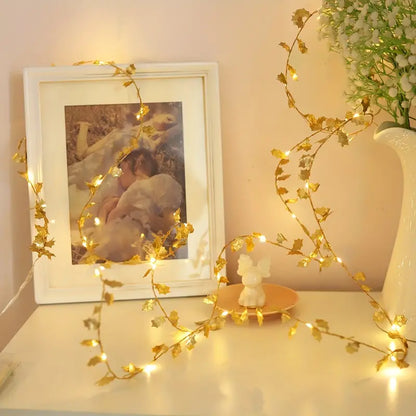 1-Pack LED Golden Leaf Fairy Lights - Firefly Starry Lights