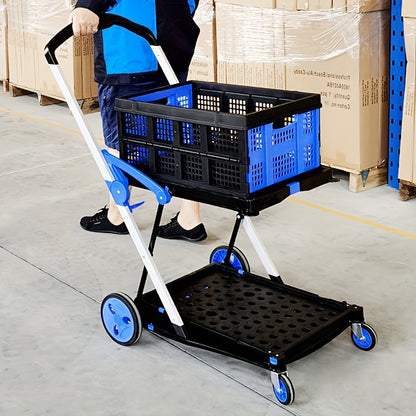 Double-Layer Trolley Cart with Rubber Wheels