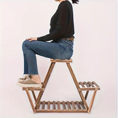 Wooden Triangular Plant Stand - Multi-Tier Flower Display Holder