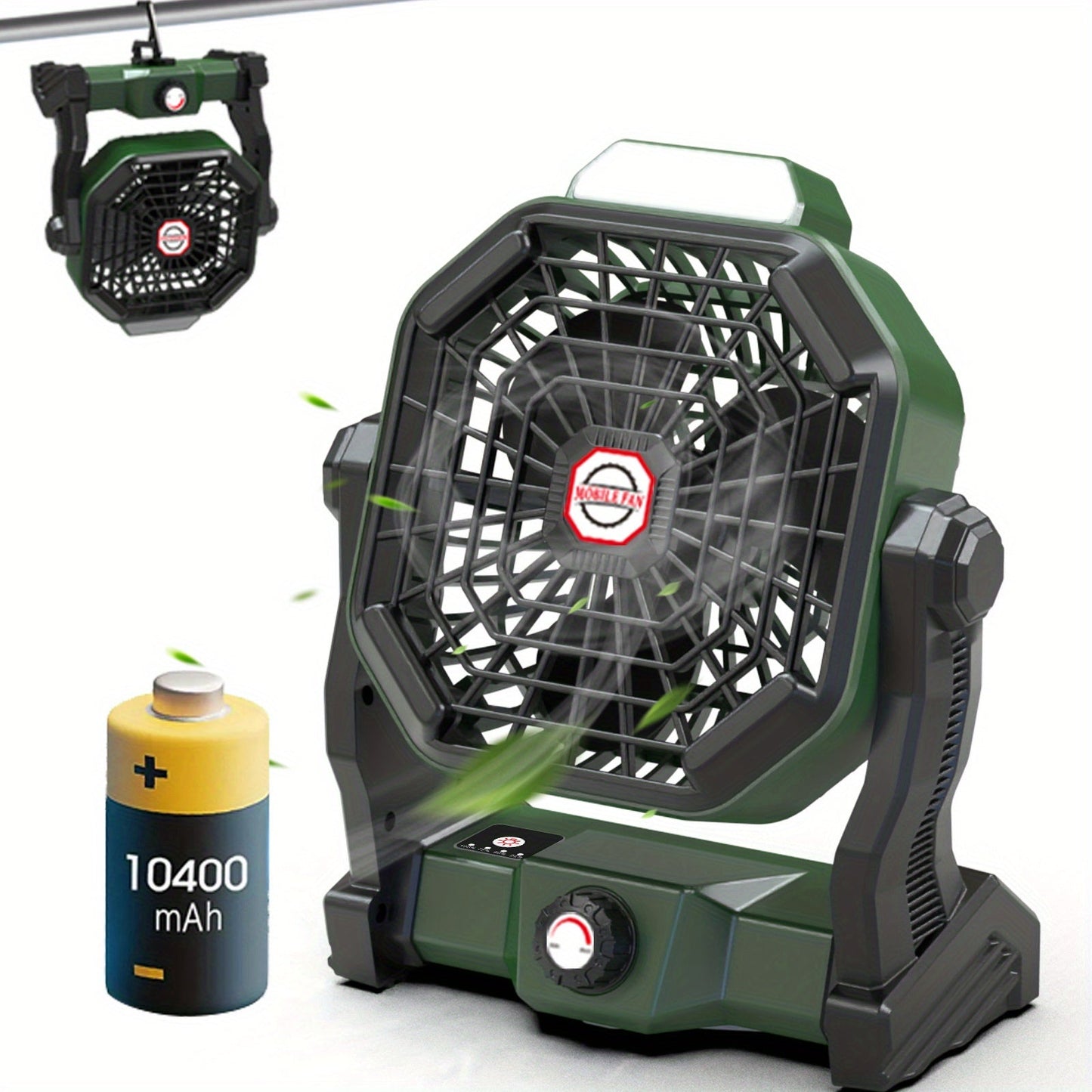 Rechargeable Camping Fan with LED & Hook