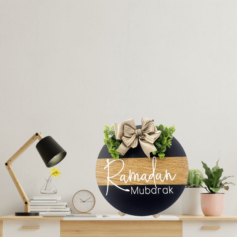 Ramadan Wooden Door Wreath with Burlap Bow
