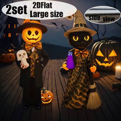 Halloween Yard Pumpkin Gentleman & Black Cat Witch