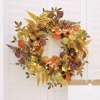 Autumn Glow: LED Light Wreath with Artificial Foliage
