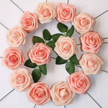 25-Piece Real Touch Artificial Rose Flower Arrangement - Shimmer Blush & Peach