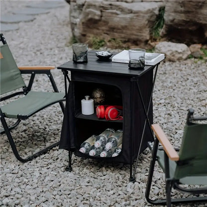 Portable Aluminum Alloy Folding Table for Outdoor Camping - Black