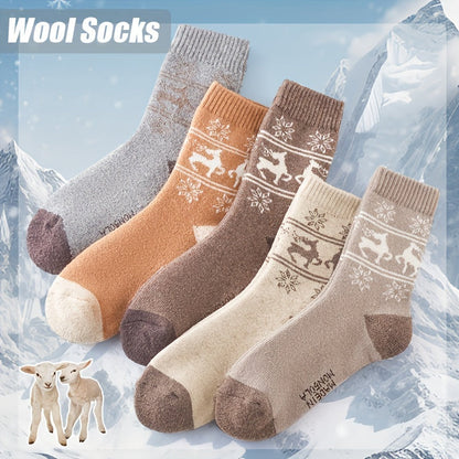 Women's Thermal Wool Christmas Socks (5 Pairs)