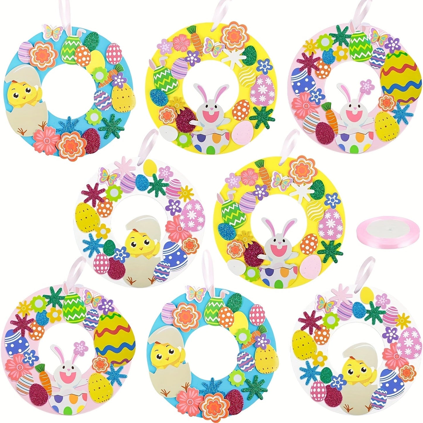 8pcs DIY Easter Wreath Craft Kit Bunny Egg Set