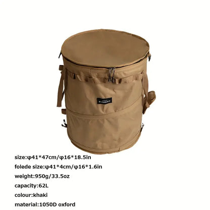 Khaki Portable Collapsible Rubbish Bin: Perfect for Outdoor Adventures