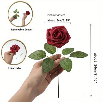 50-Piece Silk Black Roses Combo Box Set | Artificial Flowers(White)