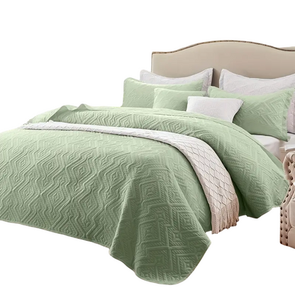 Grass Green Microfiber 3-Piece 150GSM Bedspread Set - King Size