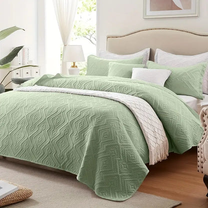 Grass Green Microfiber 3-Piece 150GSM Bedspread Set - King Size