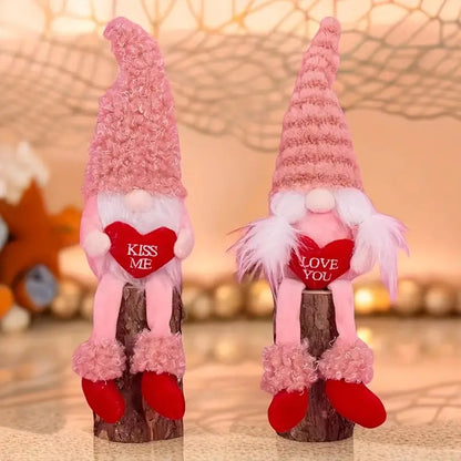 Romantic Handmade Plush Valentine's Day Gnome Decor Set - Long Leg Love Heart Design
