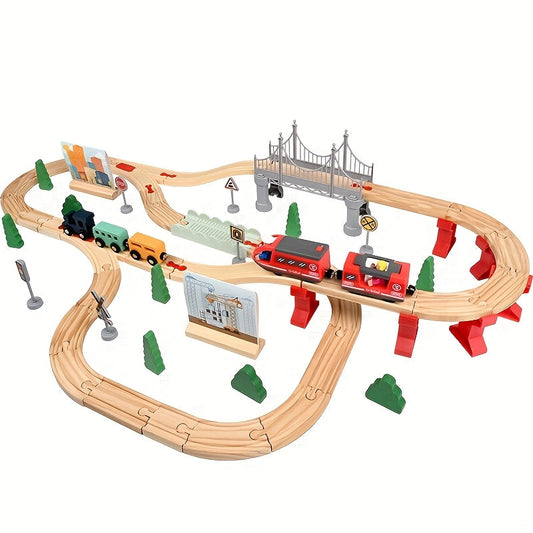 72pcs Wooden Train Set with Electric Train Toy