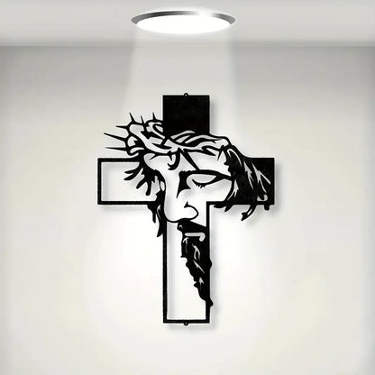 Metal Cross Sign Wall Art Decoration - Elegant Black Finish