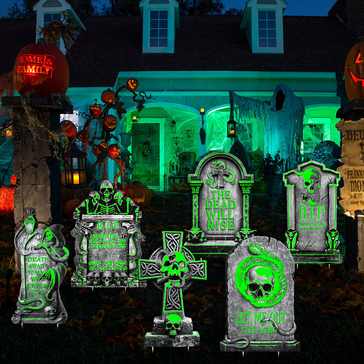 Halloween Glow Yard Signs Tombstone Set