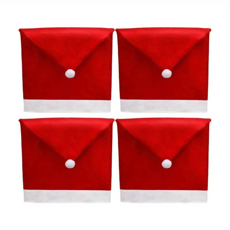 4Pcs Christmas Chair Covers - Santa Claus Red Hat Snowflake Chair Xmas Cap