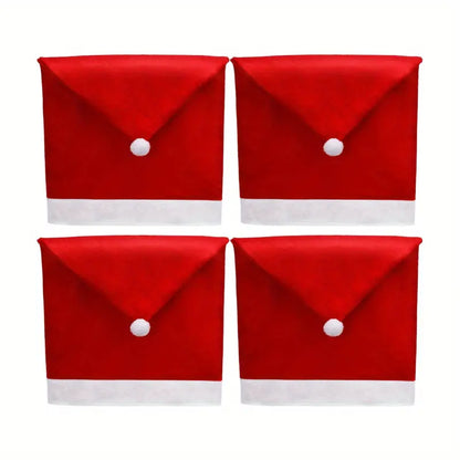 4Pcs Christmas Chair Covers - Santa Claus Red Hat Snowflake Chair Xmas Cap