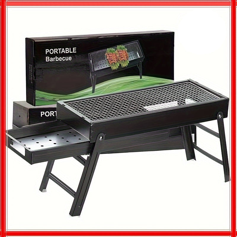 Portable Folding BBQ Grill with Side Shelf