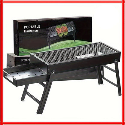 Portable Folding BBQ Grill with Side Shelf