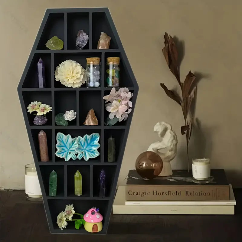 Gothic Coffin Shaped Wooden Wall Shelf - Hexagonal