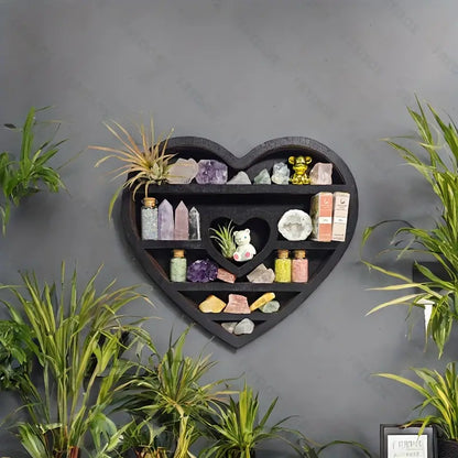 Two hearts intertwine in this beautifully crafted crystal wood shelf