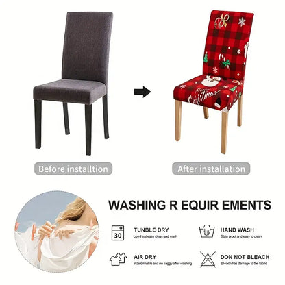 4-6PCS Fabric Christmas Chair Slipcovers - Festive Snowman Designs - Elastic, Decorative Covers for Dining Chairs, Hotel, Office, Banquets