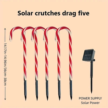 Set of 5 Solar-Powered Candy Cane Pathway Lights