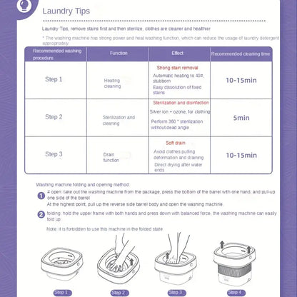 Portable Mini Washing Machine - Collapsible, 8L Capacity, 3 Sterilizing Modes, Purple