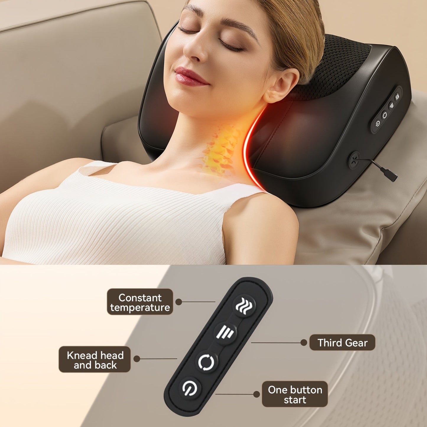 Cordless 3D Kneading Massage Pillow with Heat(Black)