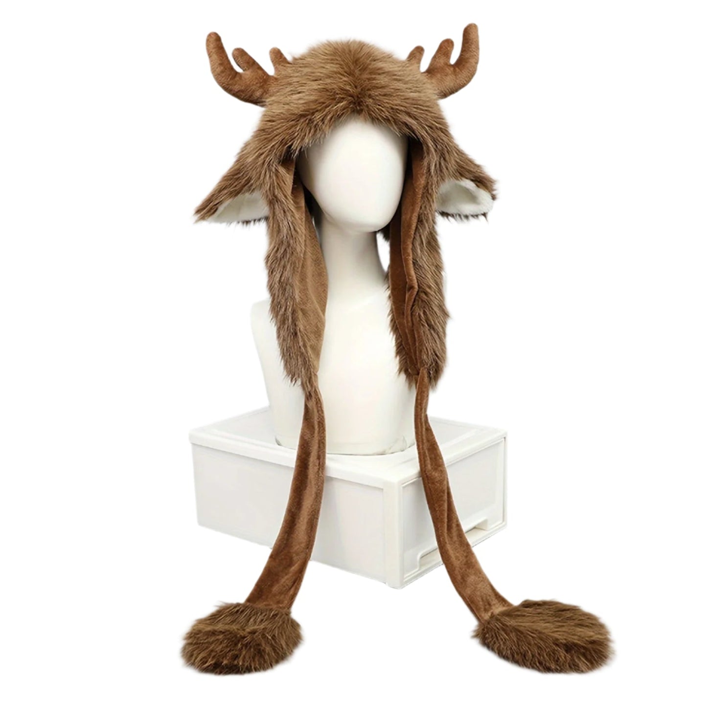 Winter Hat with Warm Moose Antlers Faux Fur