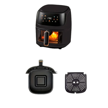 6L Large Capacity Visual Air Fryer with Color Touch Screen - Gray-Black