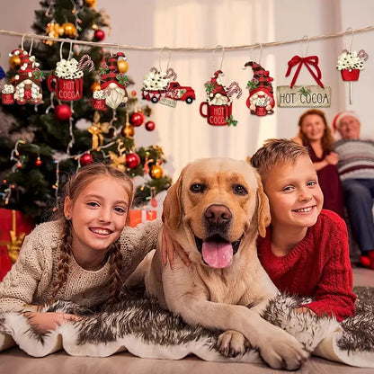 24-Piece Dwarf Christmas Red Wooden Hanging Pendants