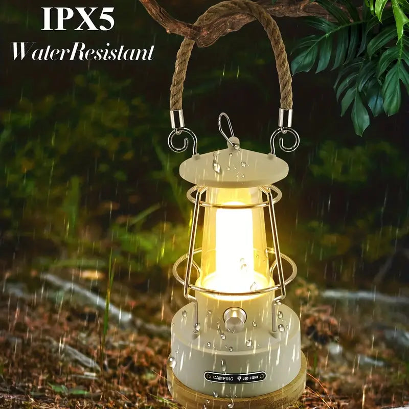 Vintage Rechargeable Camping Lantern - Dimmable LED, Waterproof Retro Light