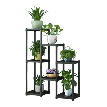 Contemporary 7-Storey Flower Rack: Multi-Layer European Plant Stand- Black