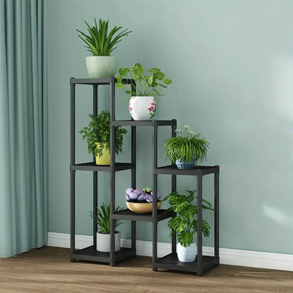 Contemporary 7-Storey Flower Rack: Multi-Layer European Plant Stand- Black