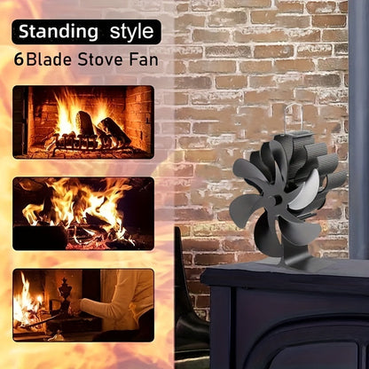 Silent Heat-Powered Wood Stove Fan (6-Blade)