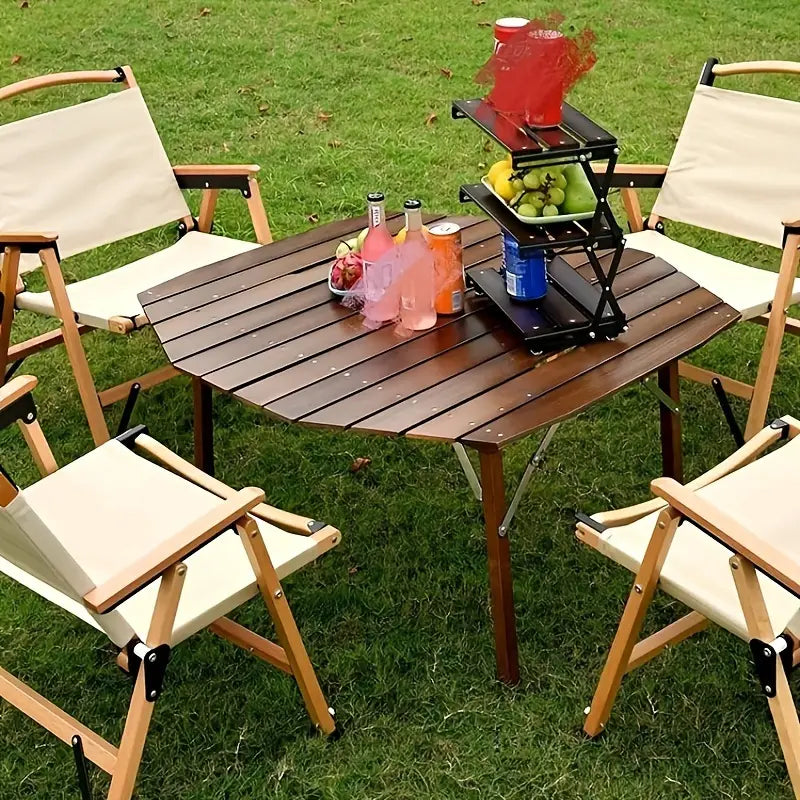 Portable Beech Wood Folding Table - Walnut Color