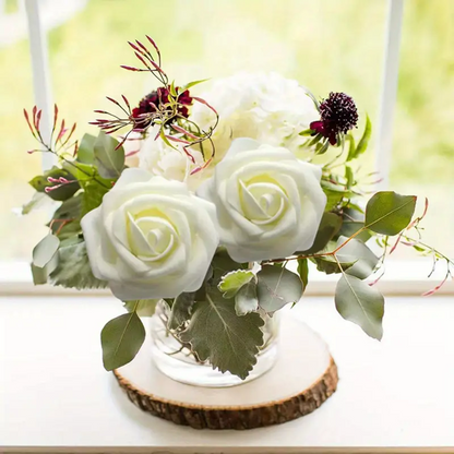 50-Piece Silk Black Roses Combo Box Set | Artificial Flowers(White)