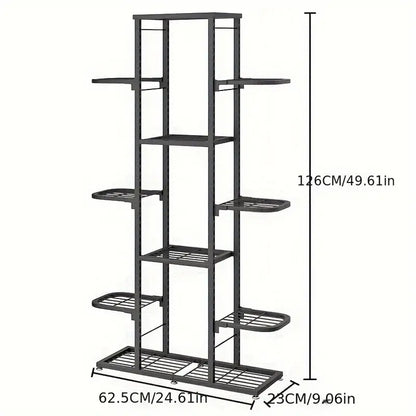 Heightened Dark Gray Metal Combination Flower Rack - Multi-Pot Succulent Holder