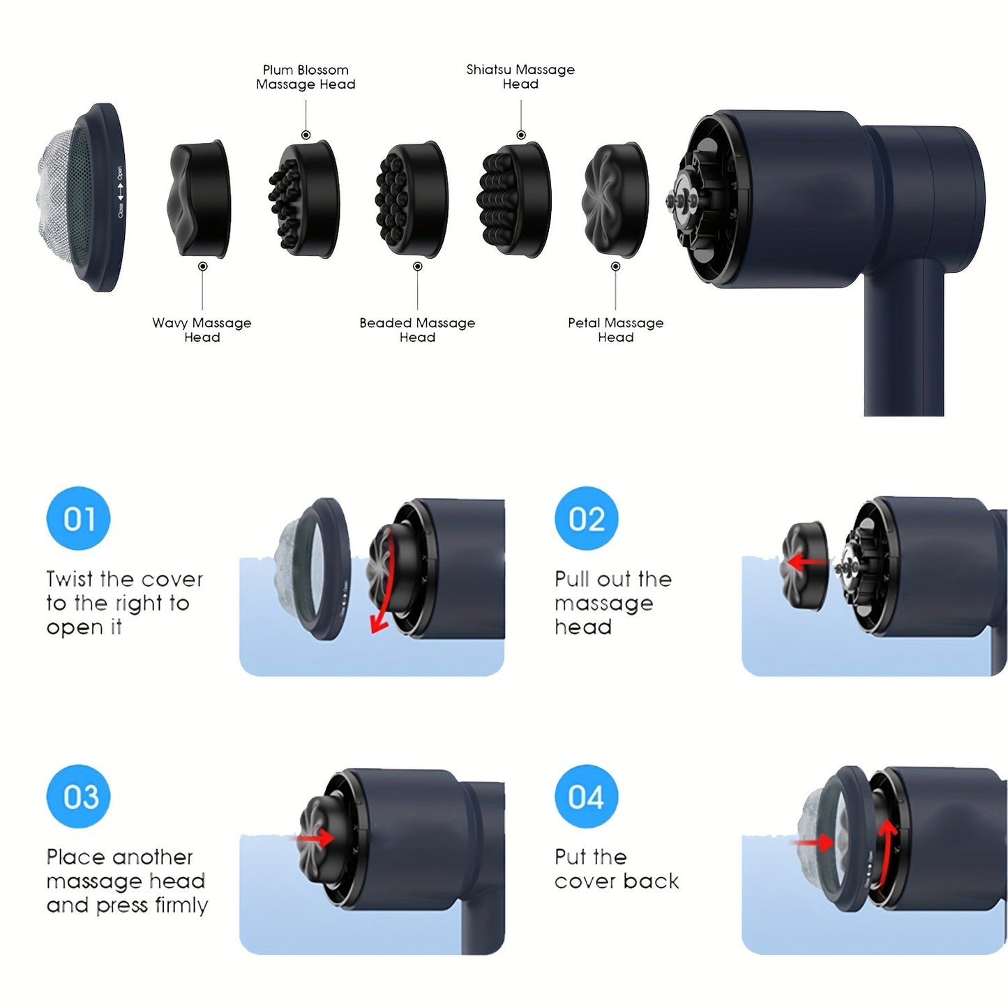 Cordless Handheld Body Massager with 5 Replaceable Heads(Black)